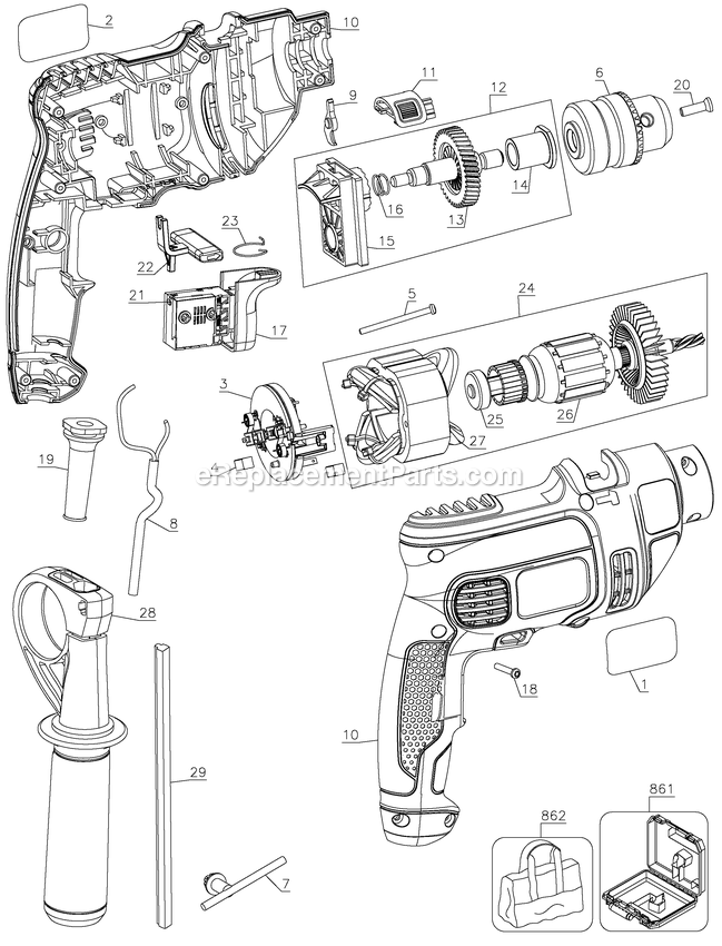 Black and Decker TM550-B2 (Type 2) 1/2 Hammer Drill Power Tool Page A Diagram